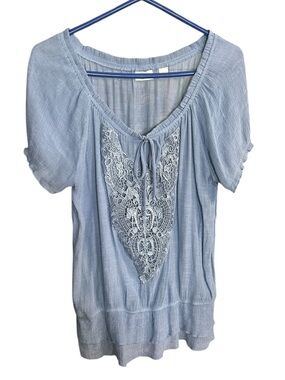 Cato Pale Blue Lace-Front Peasant Tunic